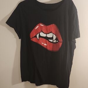 Black T-Shirt with Red Lips Graphic